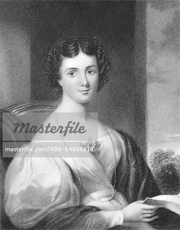 Mrs Fletcher late Maria Jane Jewsbury (1800-1833) on engraving from 1838. English essayist. Engraved by J.Cochran after a painting by G.Freeman and published by Fisher, Son & Co, London & Paris.