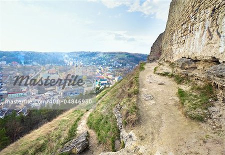 Spring view of Kremenets town  from  fortress ruins (Ternopil Oblast, Ukraine).