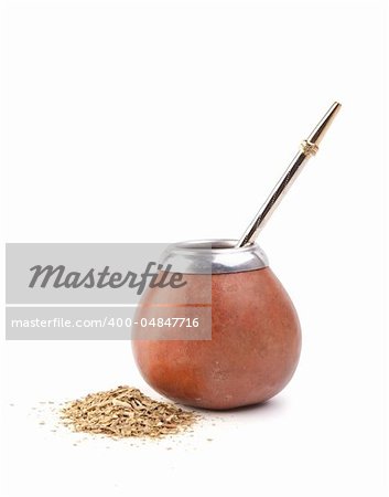 mate tea and calabash with bombilla isolated on white background