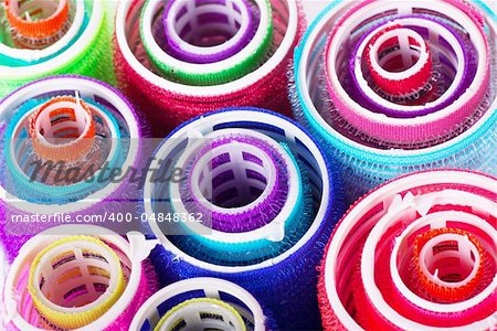 Closeup view of colorful hair rollers