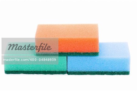 Three multi-colourful kitchen sponges for ware washing