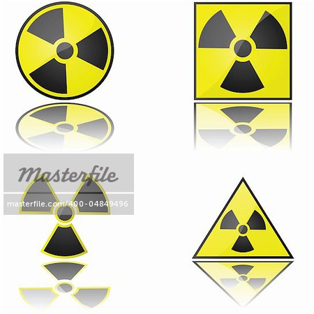 Glossy illustration of the radioactivity warning sign in different formats