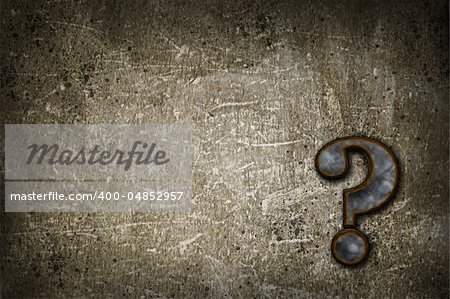 rusty question mark on grunge background - 3d illustration