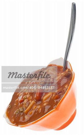 Beef Vegetable Soup.  Isolated on White with a Clipping Path.