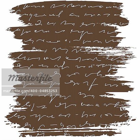 brush letter with abstract text on brown background