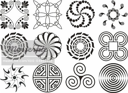 Twelve black & white design elements circular & curved