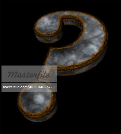 rusty question mark on black background - 3d illustration