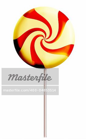 Lollipop candy on white background, red and yellow color. Digital illustration