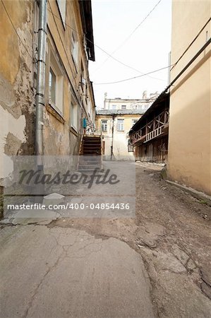 Aged european old town courtyard