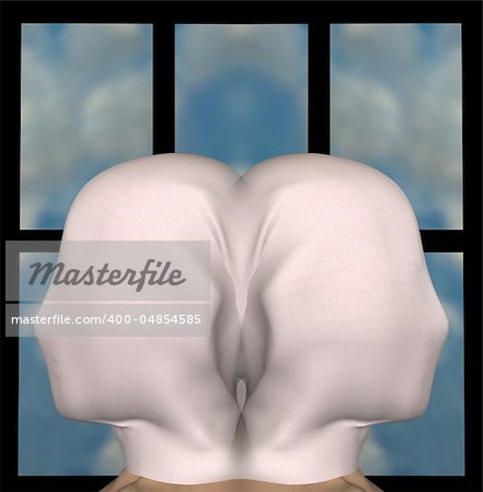 Identical female figures with heads draped with cloth. 3d illustration.