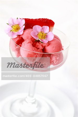 Strawberry sorbet  or ice cream for hot summer