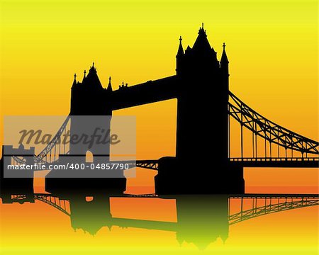 Silhouette Tower Bridge on an orange background
