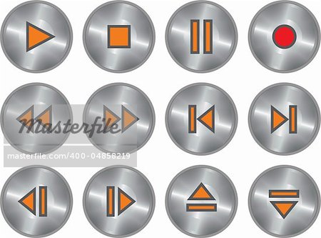 Vector set of metallic multimedia buttons for web, print and project usage