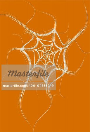 White fractal spider web design on an orange background that is ideal for Halloween,