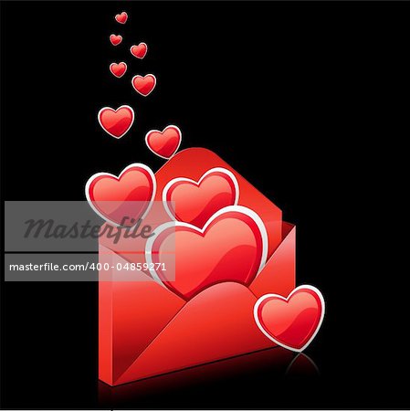 illustration of hearts in envelope on abstract background