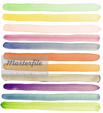 Watercolor hand painted brush strokes, banners. Isolated on white background. Made myself.