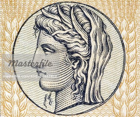 Demeter the Goddess of Grain and Fertility on on 10 Drachmai 1940 banknote form Greece