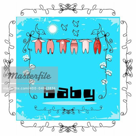 Baby Clothes Line doodley paper card