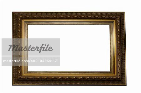 Picture gold frame with a decorative pattern on a white