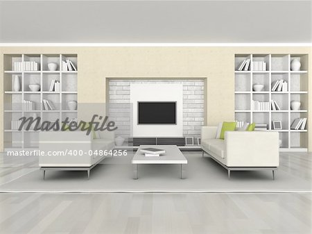 3d rendering interior of the modern room,  brown wall and white sofas