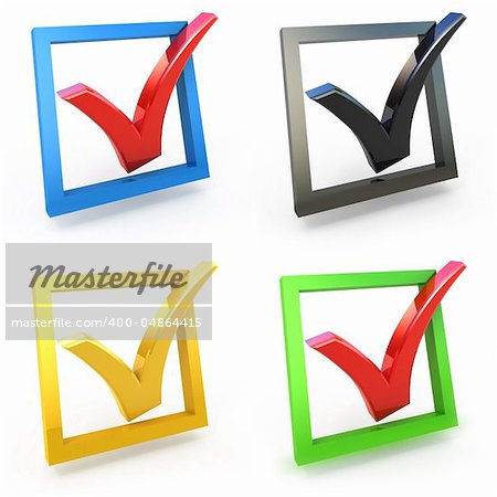 3d check box with check mark set isolated on white
