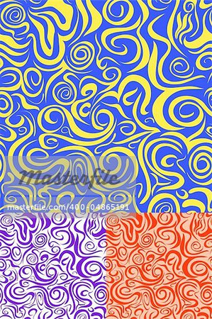 Abstract Swirl Seamless Pattern Set. Vector Illustration