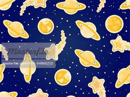 one color blue cosmic seamless pattern with planets and stars