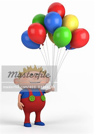 blond boy with balloons; high quality 3d illustration