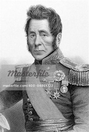 Field Marshal Sir John Fox Burgoyne, 1st Baronet (1782-1871) on engraving from 1800s. British Army officer. Published in London by Virtue & Co.