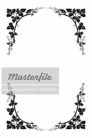 vector floral border black and white, easy to recolored