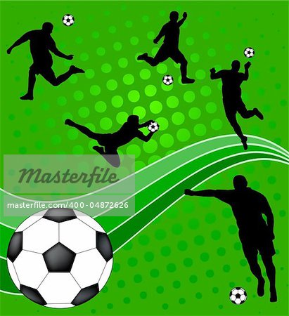 Soccer players on the green abstract background- vector