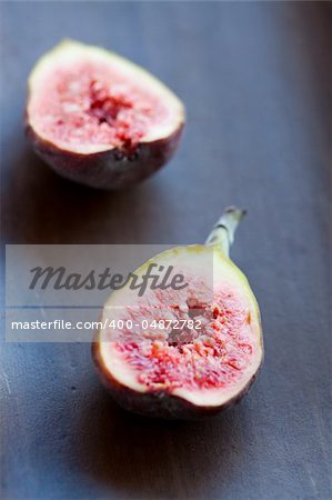 Delicious, fresh and ripe fig halves. Studio shot.
