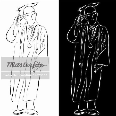 An image of a student dressed in a graduation gown line drawing.