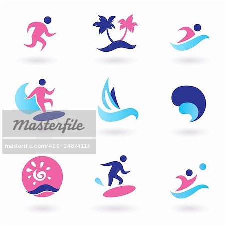 Collection of vacation and summer sports icons. Vector Illustration.