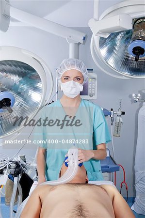 Patient who's about to have an operation being given anesthetic