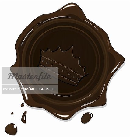 Illustration of wax grunge brown seal with crown isolated on white background - vector