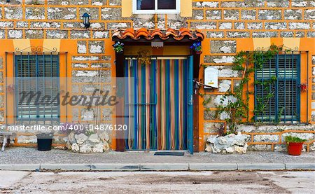 Detail of the Facade of Spanish Homes Decorated with Flowers