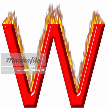3d letter W on fire isolated in white