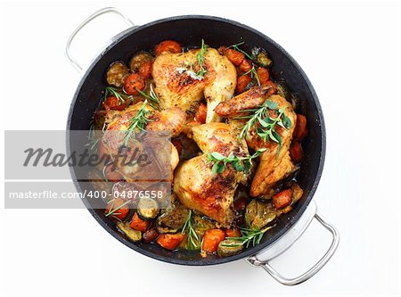 Tasty roasted chicken with vegetable and herbs