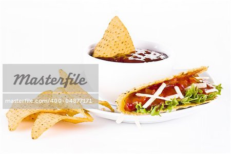 Mexican tacos with nachos  isolated over white background