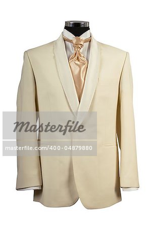 front view of withe suit and gold tie for ceremony