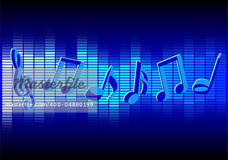 Music Party Background - Notes on Blue Graphic Equalizer