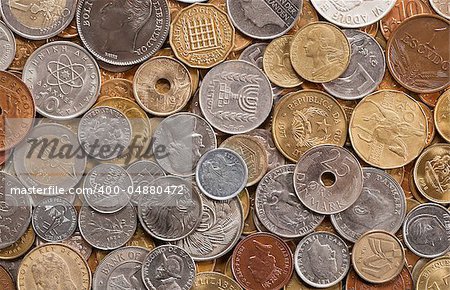 many coins from various countries background