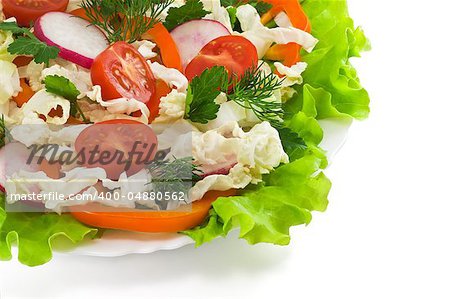 Healthy vegetable salad with lettuce, orange pepper, tomatoes and radish