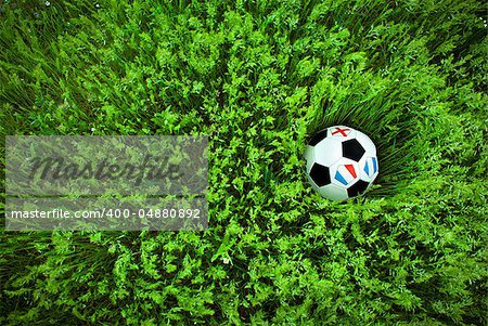 Soccer ball on the green and tall grass