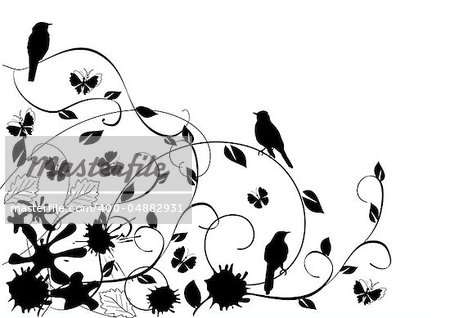 Vector illustration of floral background with birds and butterflies