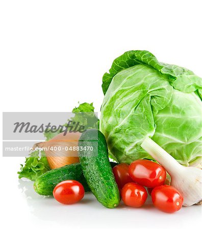 set fresh vegetables with green leaf isolated on white background