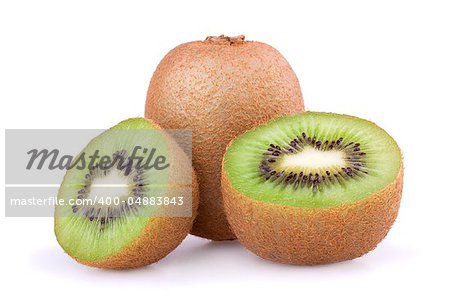 kiwi fruit and two half of kiwi isolated on a white background