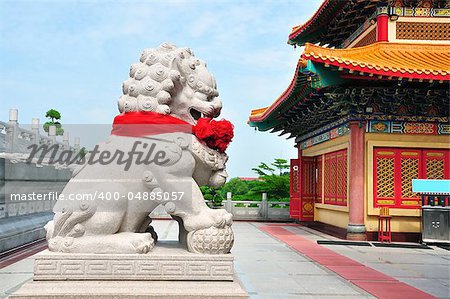 Chinese Lion Stone Sculpture in the Chinese Temple in Asia , Thailand