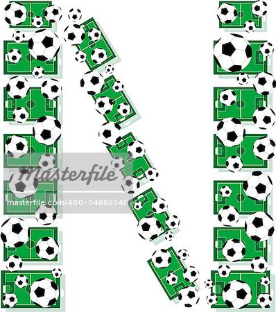 N, Alphabet Football letters made of soccer balls and fields. Vector